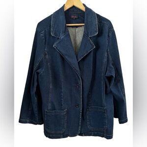 Y2K womens plus sz dk wsh denim barn coat w 2 frnt utility pckts 3X farmcore